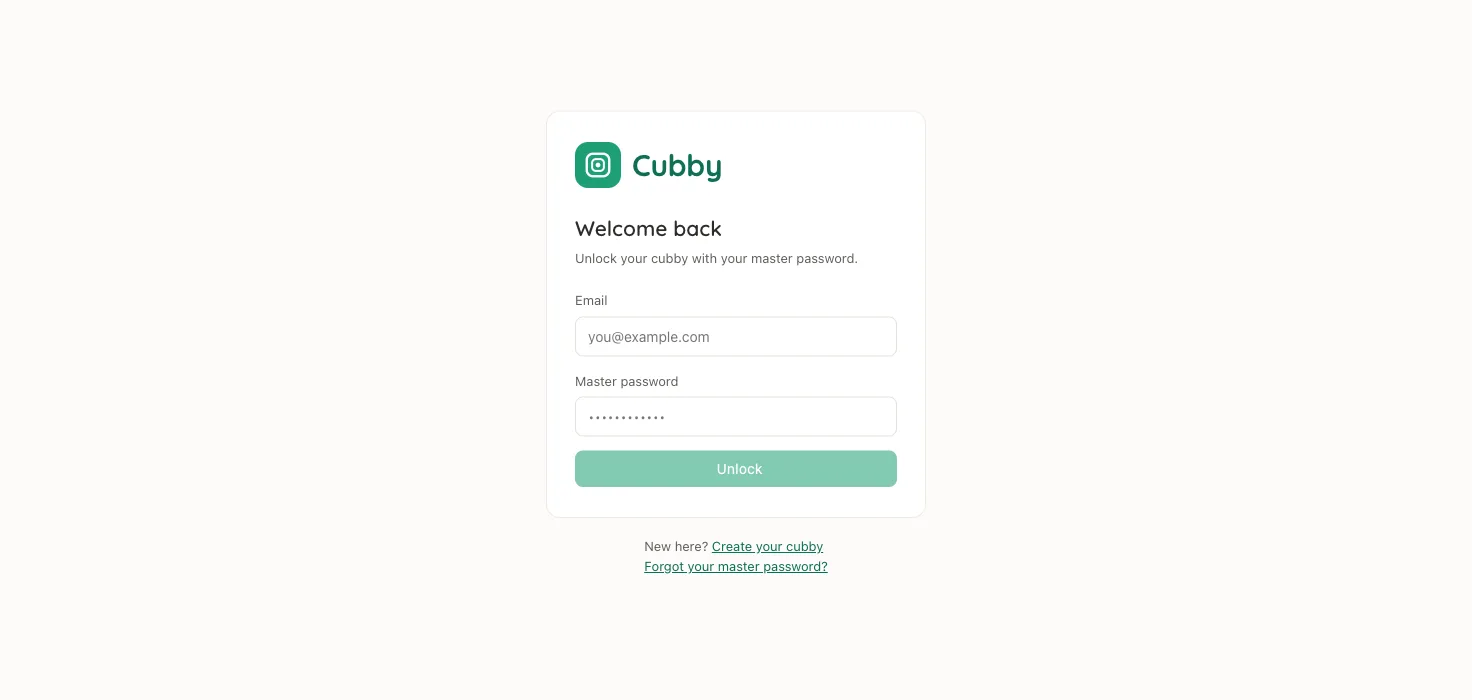 The unlock screen. Reload the tab and you are back here, because the key was only ever in memory.