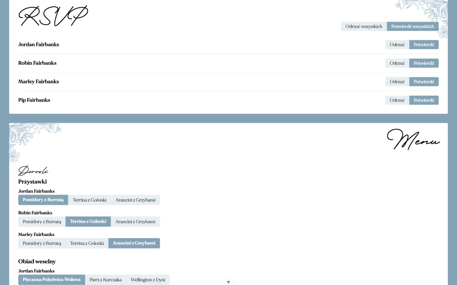 The Polish edition: the same RSVP, a separate build, reading its own menu table.